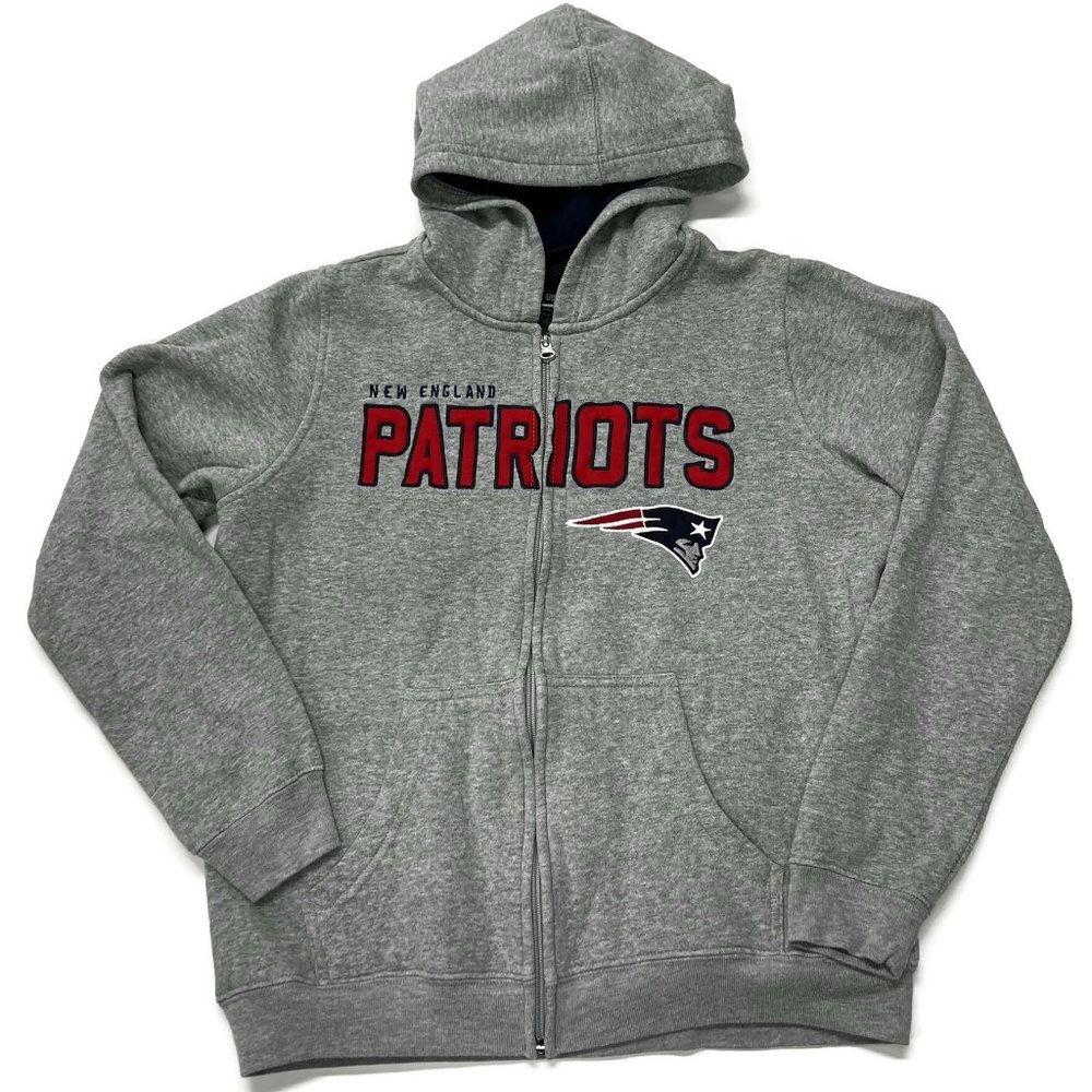 New England Patriots Full Zip Hoodie Youth Large 14/16 Gray Boys Kids NFL